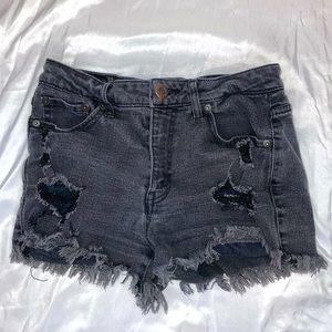 High-waisted ripped black shorts